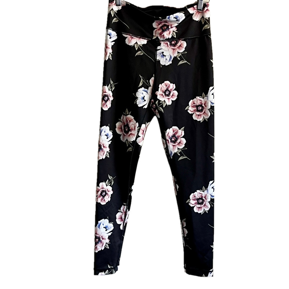 INFINITE NWOT Reversible Size LARGE Black Floral Full Length Leggings - Picture 2 of 6
